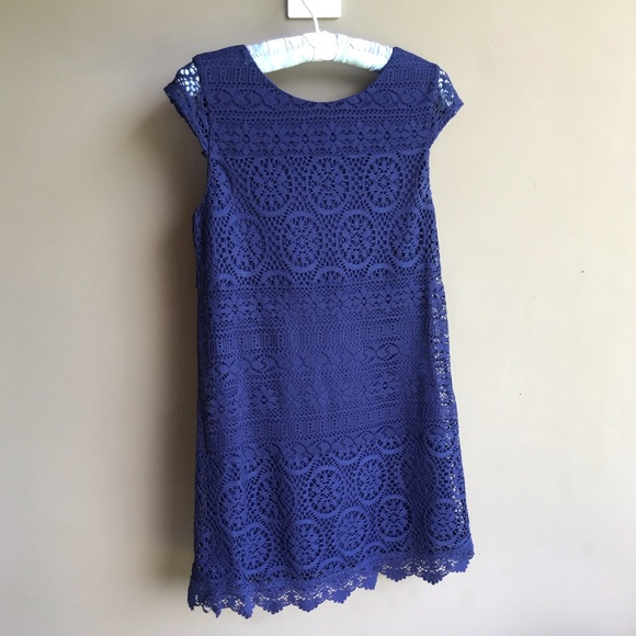 Navy Blue Eyelet Lace Dress - Picture 2 of 5